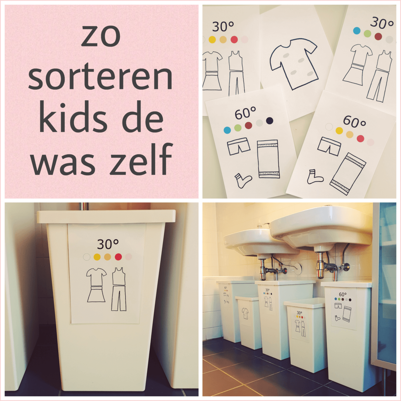 Organizing met kinderen: was sorteren in gemarkeerde wasmanden