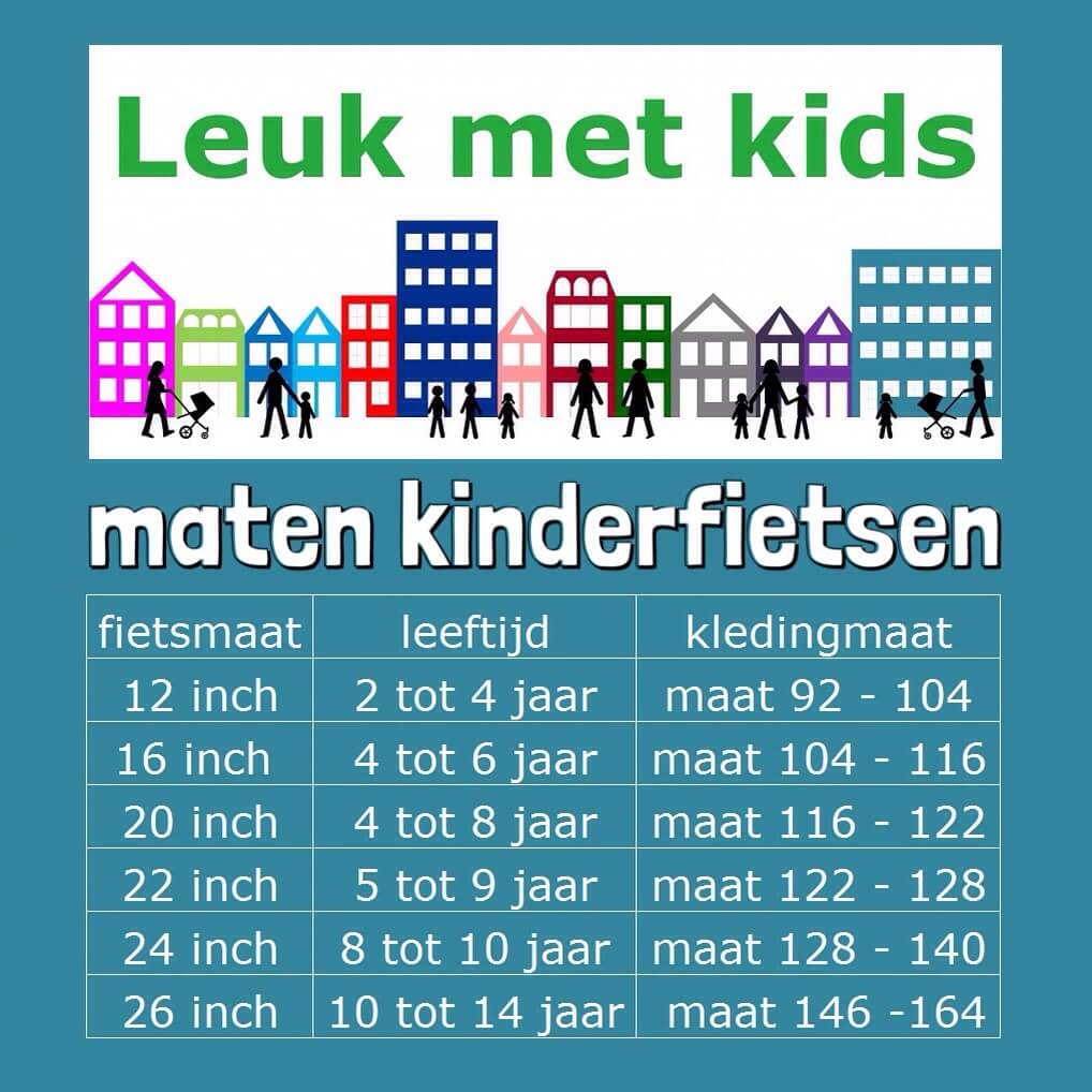 maten kinderfietsen peuter kleuter schoolkind tiener kinderen