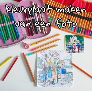 De meeste kinderen kunnen eindeloos kleurplaten kleuren. Wat is er dan leuker dan een kleurplaat van een foto van jezelf maken en vervolgens inkleuren? Of een kleurplaat van opa en oma, de hond of poes, foto van een uitje, van de vriendengroep van de kids, van een mooie bloem, de auto, je pop, een Van Gogh, verzin het maar.