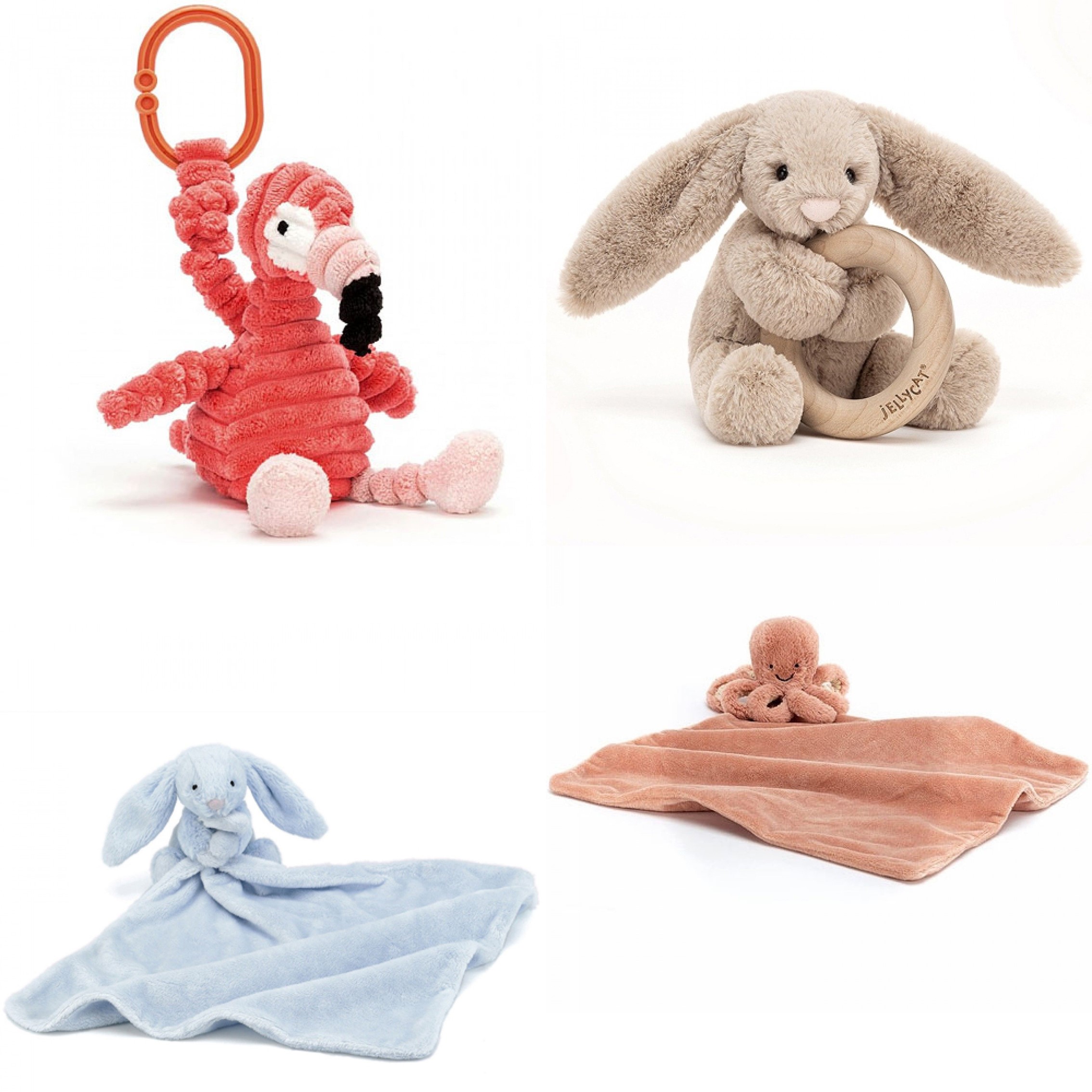 Jellycat knuffeldoekjes, bijtring en kinderwagenhangers