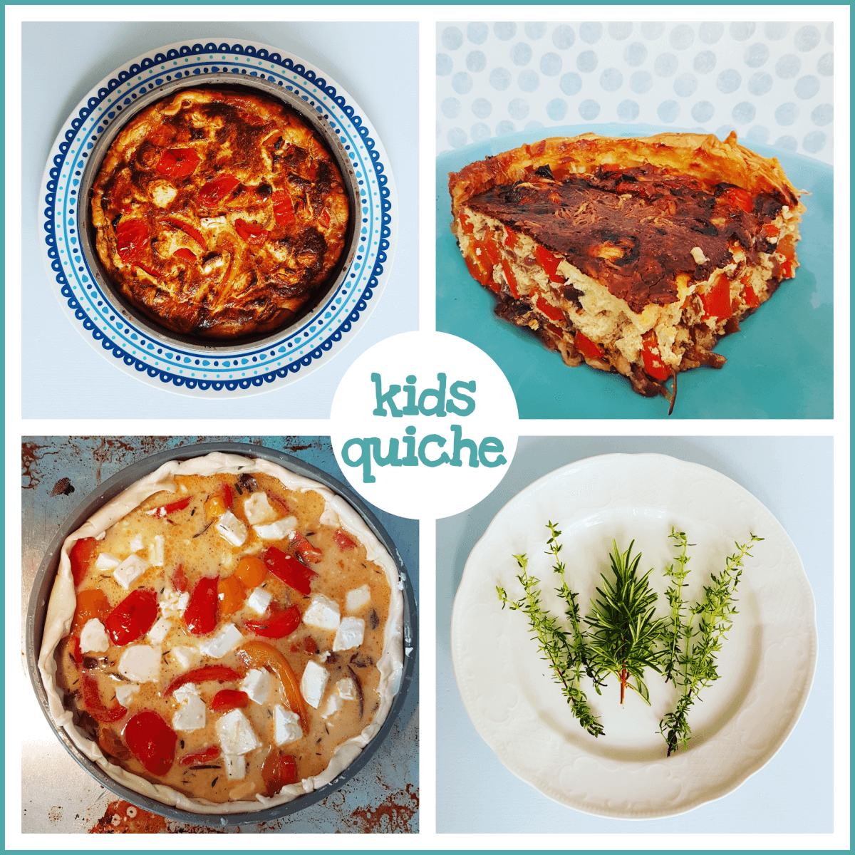 Recept: gezonde groenten-quiche voor kids, eieren, melk, paprika, rode ui, geitenkaas, thijm, rozemarijn, bladerdeeg