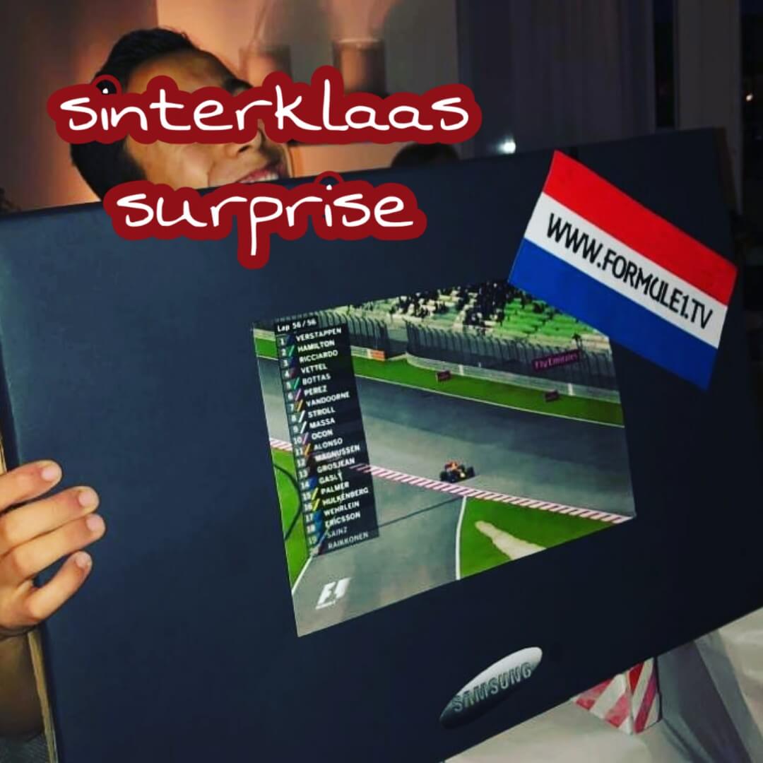 Sinterklaas surprise knutselen: heel veel leuke ideeën om te maken: televisie met formule 1 wedstrijd voor Max Verstappen fans. 