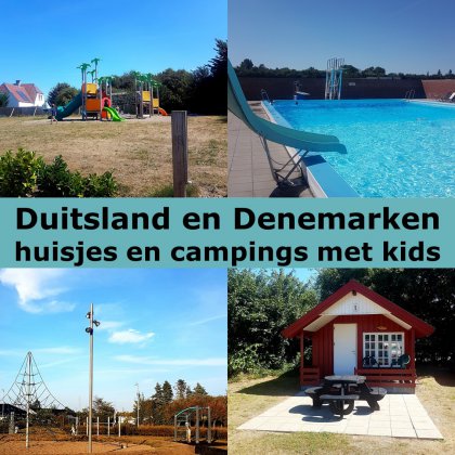 Kindvriendelijke campings en vakantiehuisjes in Duitsland en Denemarken. Dit is camping Bredebro op Jutland in Denemarken, naast een gemeentelijk zwembad en speeltuin.