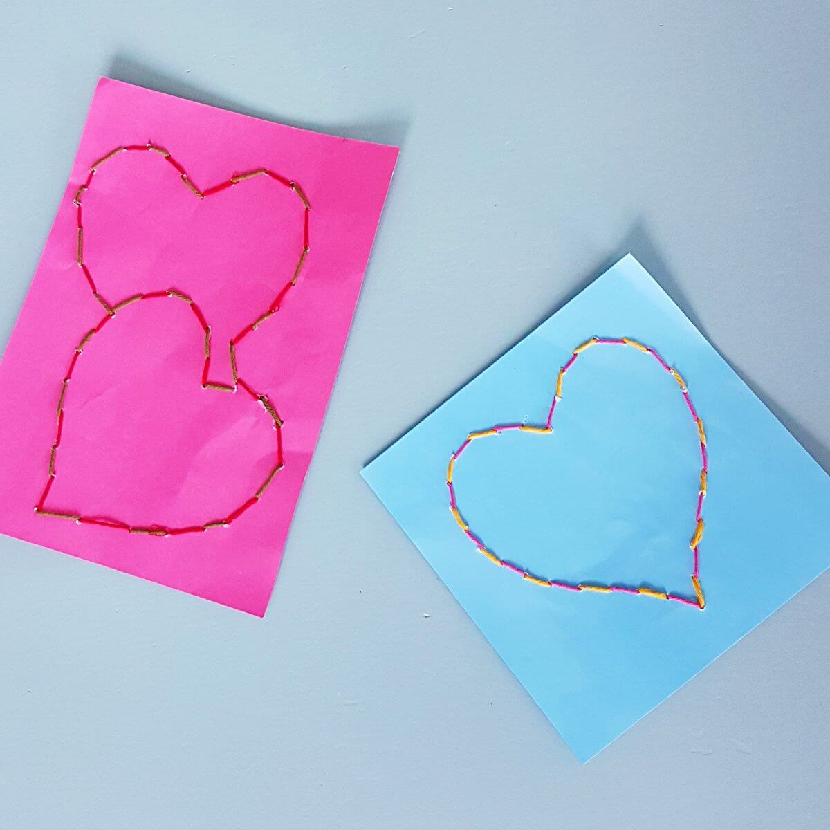 Knutselen voor Valentijnsdag: hartjes van wol borduren op papier