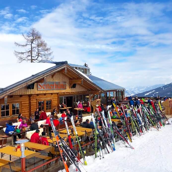 Schladming-Dachstein: wintersport met kids in Oostenrijk - lunchen in de Seiterhutte