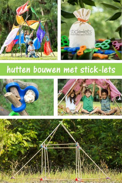 Stick-lets: buitenspeelgoed om een hut te bouwen met takken