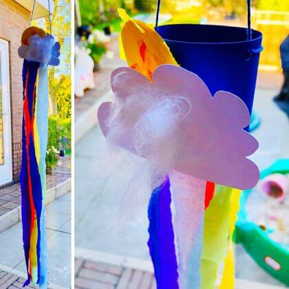 Lente en zomer knutselen: wolk met regenboog raamhanger