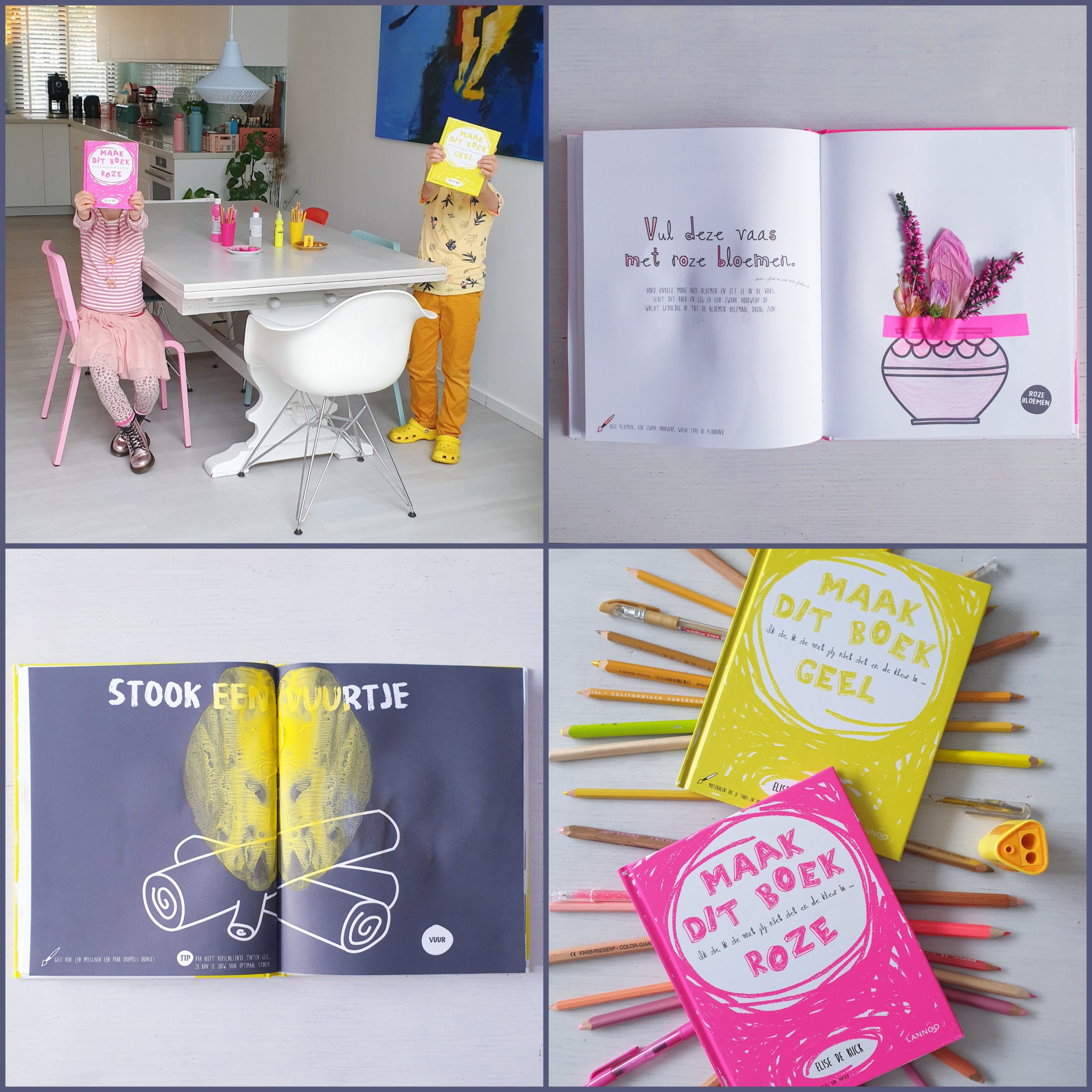 creatief kleurboek annex doeboek voor kinderen - Maak dit boek roze en Maak dit boek geel