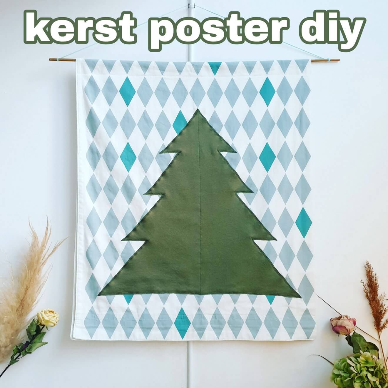 Kerst poster zelf maken: kerstboom DIY op stoffen doek