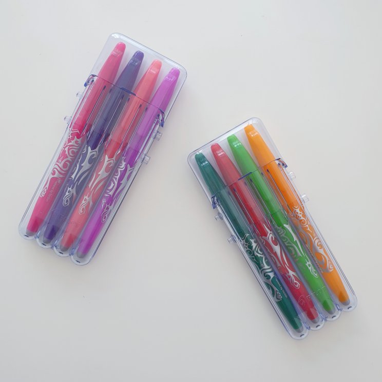 Ideaal: uitwisbare pen van Frixion in vrolijke kleurtjes