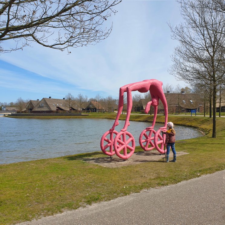 Hof van Saksen review: luxe vakantiepark voor kinderen én tieners. Kunst op Hof van Saksen, zoals deze roze dame op wielen