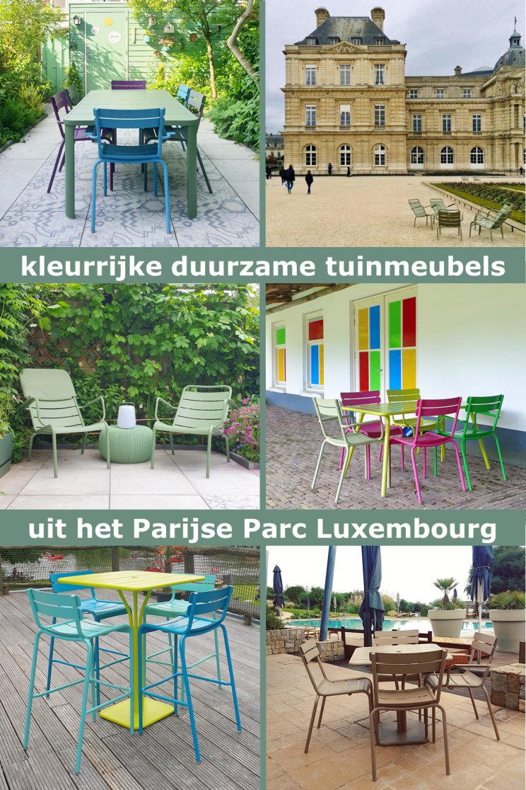 Kleurrijke duurzame aluminium tuinmeubels: Fermob tuinstoelen & tuintafel. We zijn al jaren verliefd op de kleurrijke duurzame aluminium tuinmeubels van Fermob. Kleurrijke meubels zorgen dat je tuin er het hele jaar vrolijk uitziet. Wellicht komen de stoelen je bekend voor: ze staan ook in de Parijse Jardin du Luxembourg.