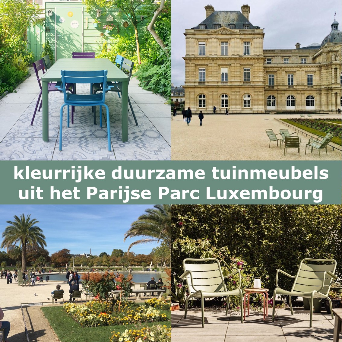 Kleurrijke duurzame aluminium tuinmeubels: Fermob tuinstoelen & tuintafel, dezelfde als in het Parijse Parc Luxembourg. We zijn al jaren verliefd op de kleurrijke duurzame aluminium tuinmeubels van Fermob. Kleurrijke meubels zorgen dat je tuin er het hele jaar vrolijk uitziet. 