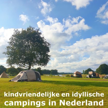 Kamperen met kinderen: idyllische kindvriendelijke campings in Nederland. Met speeltuin, zwembad, meer of rivier. Dit is Huttopia de Roos in Beerze bij Ommen in het Vechtdal in Overijssel.