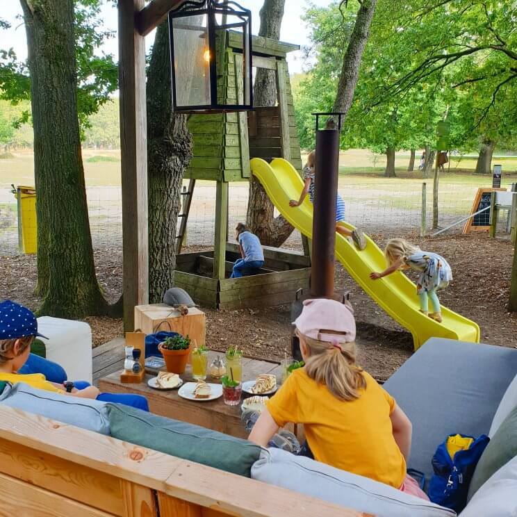 Wandelen met kinderen in de buurt van Amsterdam: plekken met speeltuin. Op de Tafelbergheide in Blaricum kun je prachtig wandelen. Restaurant de Eendracht kijkt uit over de Tafelbergheide. Naast een terras met tafeltjes, hebben ze een aantal fijne overdekte loungeplekken, waar ook een houtkachel aan kan. Op het terras is een speelrek en er liggen ballen waarmee je op de heide kunt spelen.