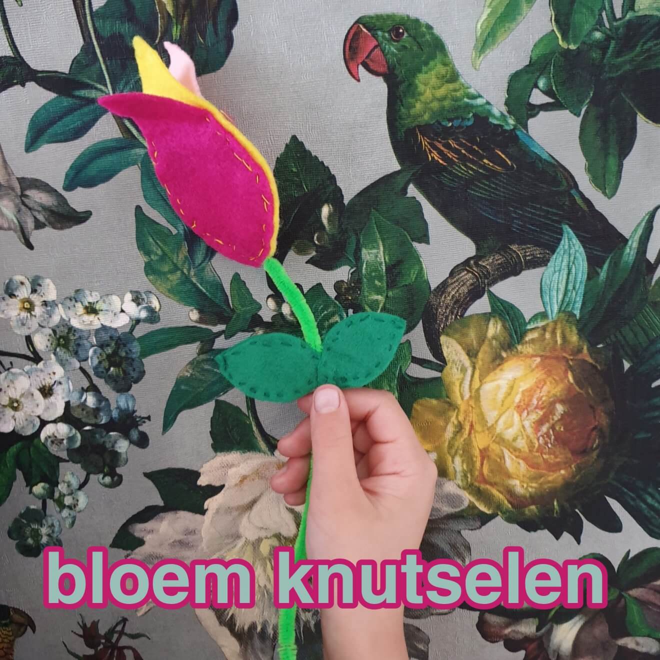 Bloemen knutselen: een tulp van vilt en chenilledraad. Vilt is een ideaal materiaal om mee te knutselen en mee te leren naaien. Kleine meis moest bloemen knutselen, het werd een tulp van vilt en chenilledraad. Makkelijk om zelf te maken en het ziet er heel leuk uit. Leuk cadeautje voor de juf, meester, papa, mama, opa of oma.