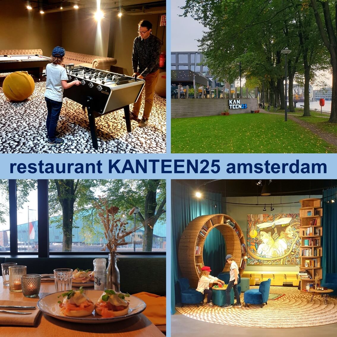 Kanteen25 Amsterdam: restaurant met stoere speelruimte op Marineterrein. Wij hebben er een nieuwe favoriet bij, want een toffe plek is dit! Duurzaam restaurant Kanteen25 op het Marineterrein in Amsterdam ligt niet alleen op een prachtige plek, maar heeft ook een toffe speelruimte. Of beter gezegd, twee speelruimtes, die nou eens niet alleen leuk zijn voor kleintjes, maar ook voor oudere kinderen en tieners. 