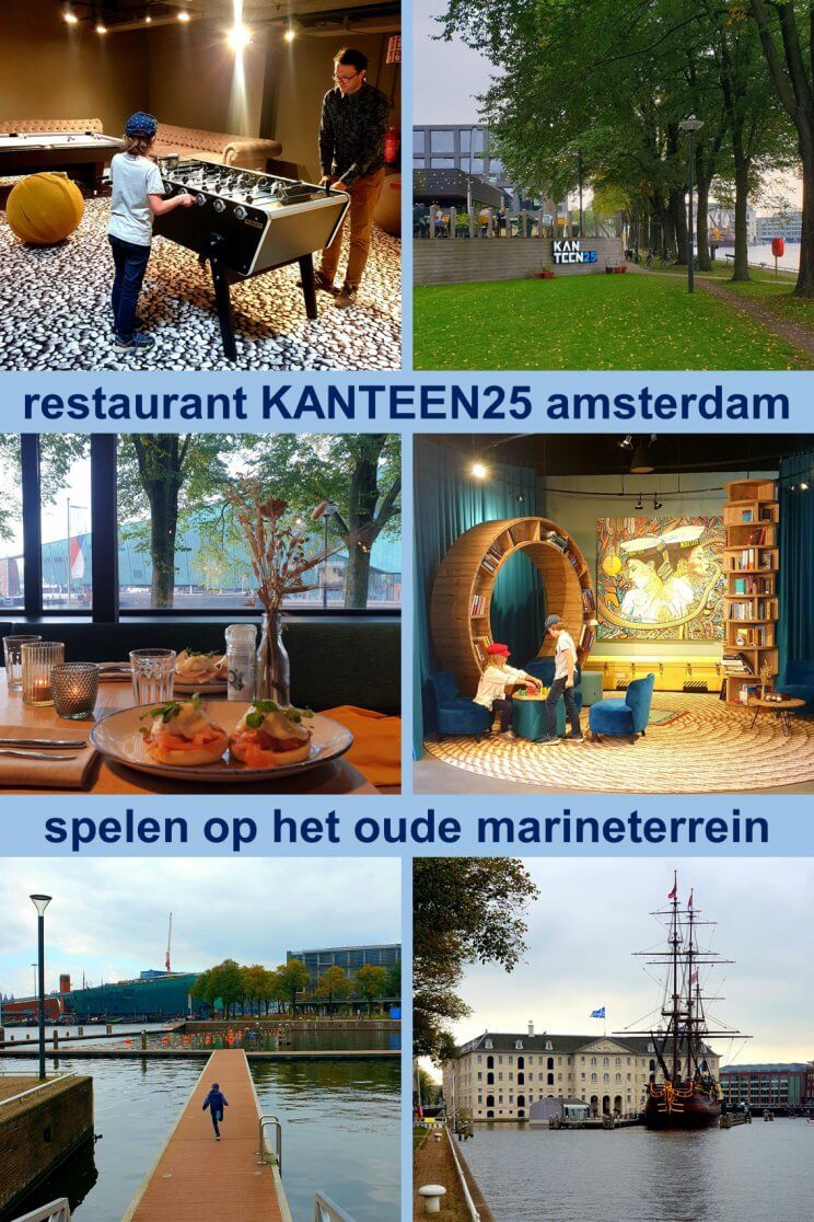 Kanteen25 Amsterdam: restaurant met stoere speelruimte op Marineterrein. Kanteen25 Amsterdam: restaurant met stoere speelruimte op Marineterrein. Wij hebben er een nieuwe favoriet bij, want een toffe plek is dit! Duurzaam restaurant Kanteen25 op het Marineterrein in Amsterdam ligt niet alleen op een prachtige plek, maar heeft ook een toffe speelruimte. Of beter gezegd, twee speelruimtes, die nou eens niet alleen leuk zijn voor kleintjes, maar ook voor oudere kinderen en tieners.  