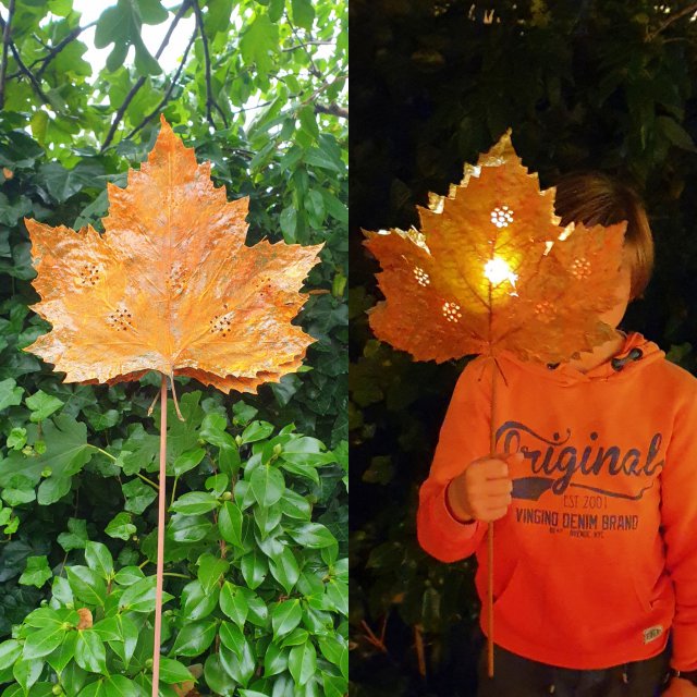 Mooie lantaarn of lampion voor Sint Maarten knutselen. Met een groot herfstblad kun je een mooie lampion maken. 