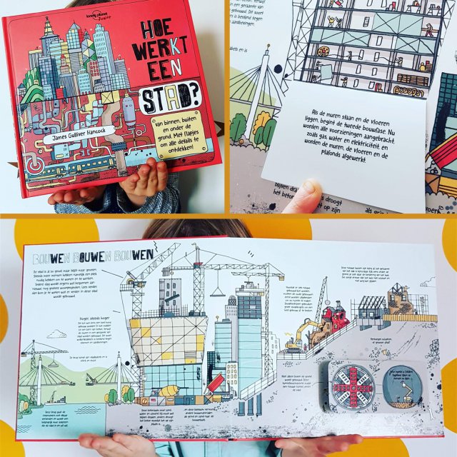 Hoe werkt een stad Dit is een uitklapboek over hoe een stad werkt, gemaakt door van Lonely Planet. Een boek vol weetjes, verstopt achter flapjes en uitklapbare bladzijden. Het boek laat alle aspecten van de stad zien op een voor kinderen toegankelijke manier, in aansprekende tekeningen en interessante teksten. Het is voor kinderen vanaf 7 jaar. 