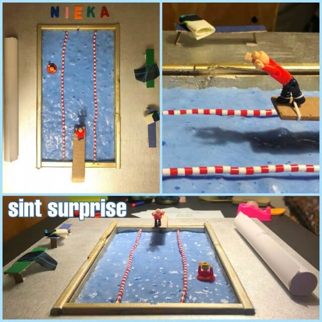 Sinterklaas surprise knutselen: 70 leuke ideeën. Dit zwembad met lego poppetjes is voor zwemmers. 