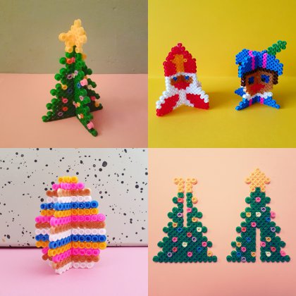 Met strijkkralen kun je leuke 3D objecten maken. Zoals deze kerstboom, dit paasei en deze Sint en Piet. 