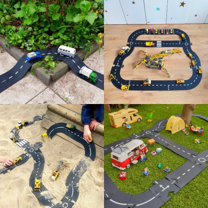 Duurzaam speelgoed: cadeau ideeën voor kinderen. Deze flexibele autoweg van Way to Play heel erg stoer voor autofans. De rubberen autoweg kun je overal leggen, zowel binnenshuis als buitenshuis. Daarnaast is het leuk om de autoweg te combineren met ander speelgoed.