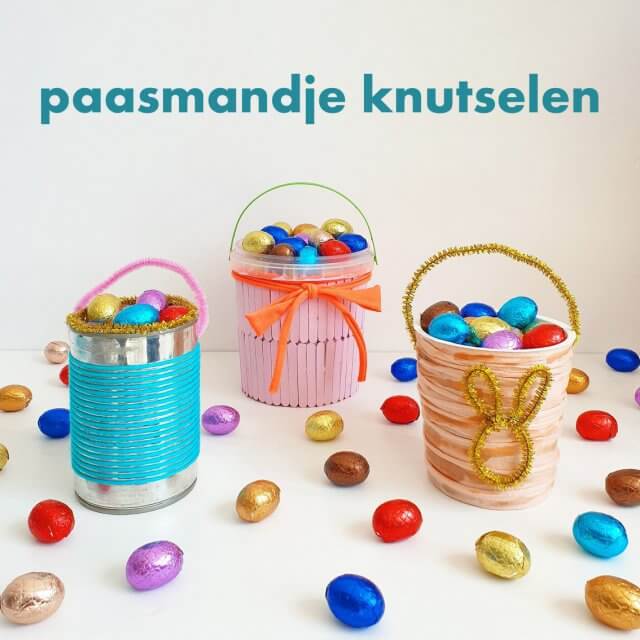 Paasmandje voor paaseieren knutselen, met de kinderen voor Pasen. Paaseieren zoeken is nog leuker met een zelfgemaakt paasmandje. Daarom delen we hier leuke ideeën om een paasmandje te knutselen voor de paaseieren.