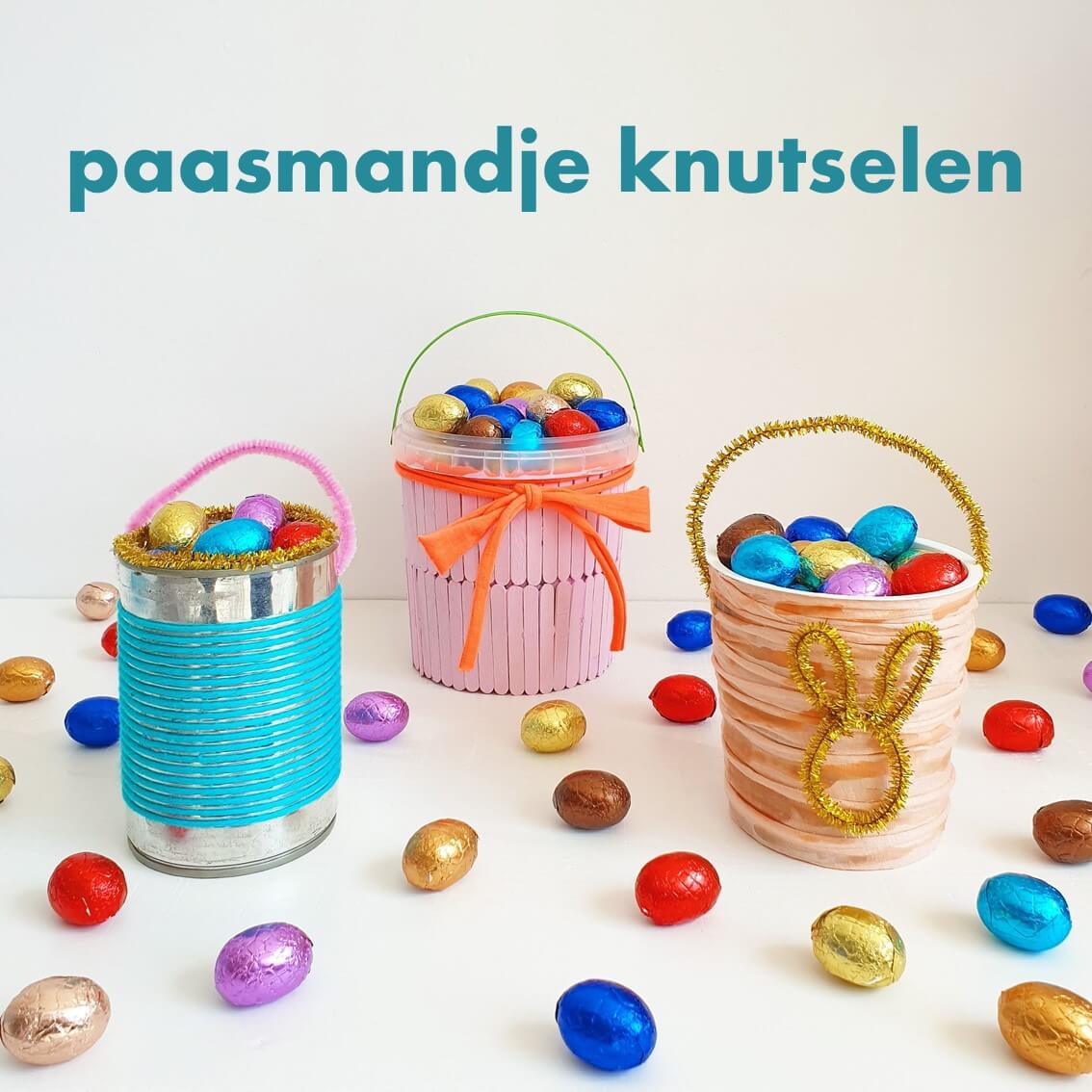 Paasmandje voor paaseieren knutselen, met de kinderen voor Pasen. Paaseieren zoeken is nog leuker met een zelfgemaakt paasmandje. Daarom delen we hier leuke ideeën om een paasmandje te knutselen voor de paaseieren.