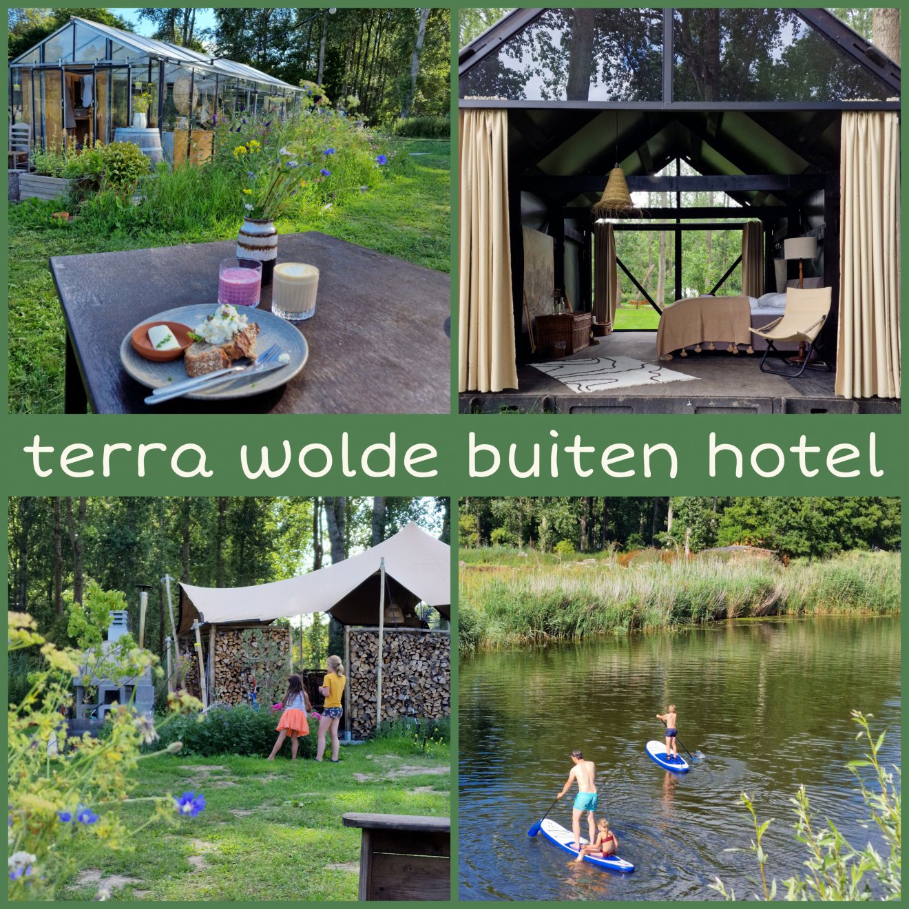 Terra Wolde met kinderen: eco buiten hotel en luxe camping. Wat een fantastische plek met kinderen: Terra Wolde. Dit eco paradijsje ligt in het Horsterwold bij Zeewolde in Flevoland. Een duurzaam buiten hotel annex luxe camping, midden in de natuur. Met het heerlijke restaurant Pomponius, waar je eet in en uit de tuin, tussen de bloemen.