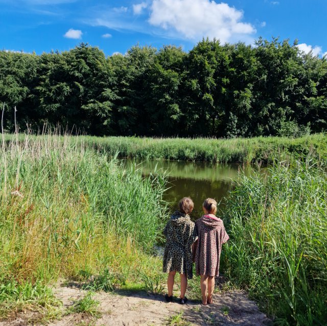 Terra Wolde met kinderen: eco buiten hotel en luxe camping. Je kunt hier zwemmen, aan het water liggen sups, even verderop is een steiger.