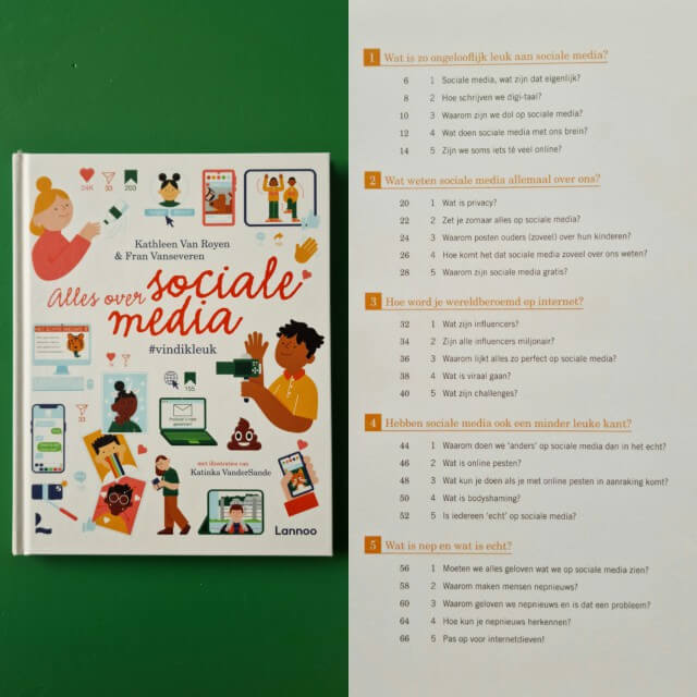 Boeken tips voor bovenbouw kinderen van 9, 10, 11 of 12 jaar. Heb je een tiener, dan is Alles over sociale media een enorme aanrader! Dit boek is een samenwerking tussen een communicatiewetenschapper, een schrijver en een illustrator. Dat zie je: het boek heeft diepgang, leest vlot weg en heeft mooie toepasselijke illustraties. Samen met zoonlief lees ik het boek, om de beurt een stukje. Ondertussen bespreken we wat we lezen. Daarbij komen echt alle onderwerpen aan bod die je kunt bedenken. De voorbeelden en quizjes zijn natuurlijk erg aansprekend. Heel belangrijk: er is een mooie balans tussen het positieve en het negatieve van sociale media.