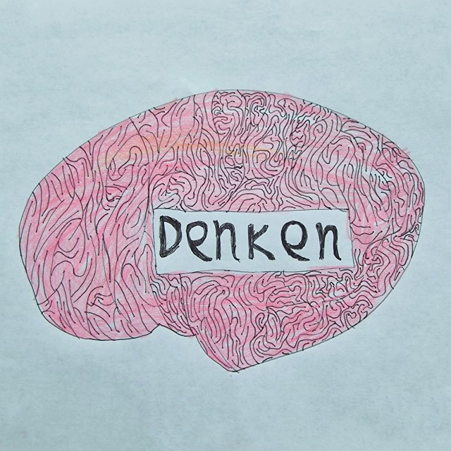 Onze jongen bedacht dit idee om te handletteren: denken en de hersenen in woord en beeld. 