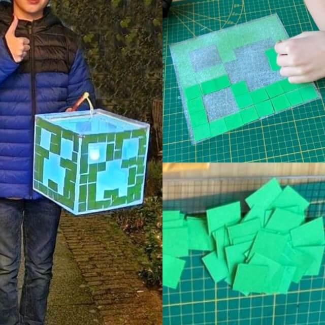 Sint Maarten lampion maken: leuke ideeën om te knutselen. De zoon van Jessica maakte deze lampion in de vorm van een Minecraft Creeper Hoofd.