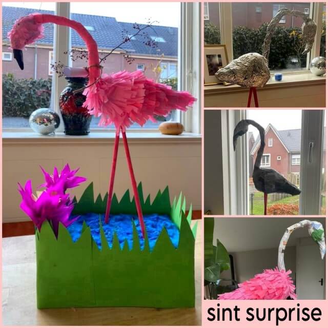 Sinterklaas surprise maken: heel veel leuke ideeën om te knutselen. De zoon van Hanna knutselde in groep 8 deze flamingo surprise. 