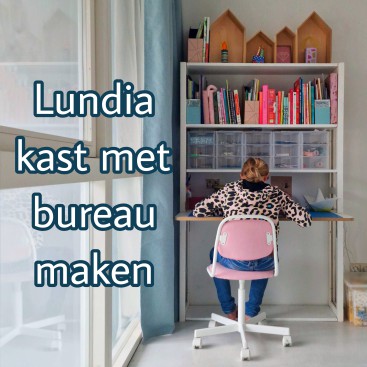 Lundia kast met bureau maken: makkelijke hack voor je stellingkast. Een Ikea hack? Nee een duurzame Lundia hack! Zo kun je van je tweedehands Lundia stellingkast een kast met bureau maken. Met veel opbergruimte rondom je werkplek.
