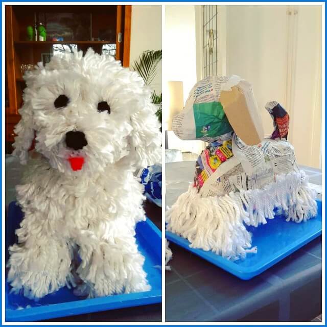 Papier maché zelf maken + leuke ideeën om ermee te knutselen. Het neefje van Wilma maakte dit schattige hondje van papier maché.