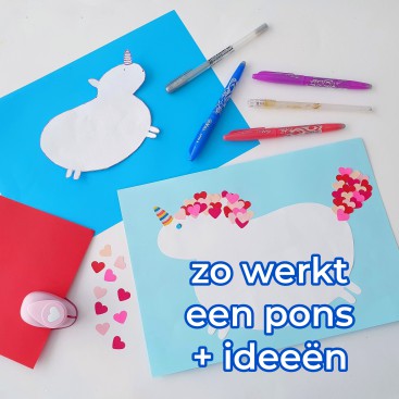 Zo werkt een pons, plus ideeën om ermee te knutselen. Met een pons kun je de leukste figuurtjes uitdrukken in gekleurd papier: hartjes, sterretjes, vlindertjes. Hier vind je ideeën om met een pons te knutselen.