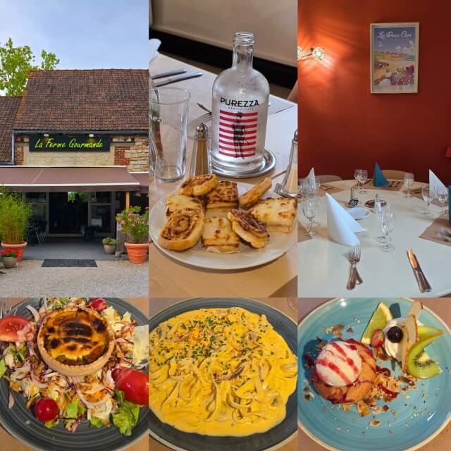Op het landgoed liggen ook het hotel Auberge du Colombier en restaurant La Ferme Gourmande. Het restaurant zit in een oude boerderij en serveert Franse boeren gerechten. Wij hebben hier een heerlijk en betaalbaar driegangen menu gegeten.