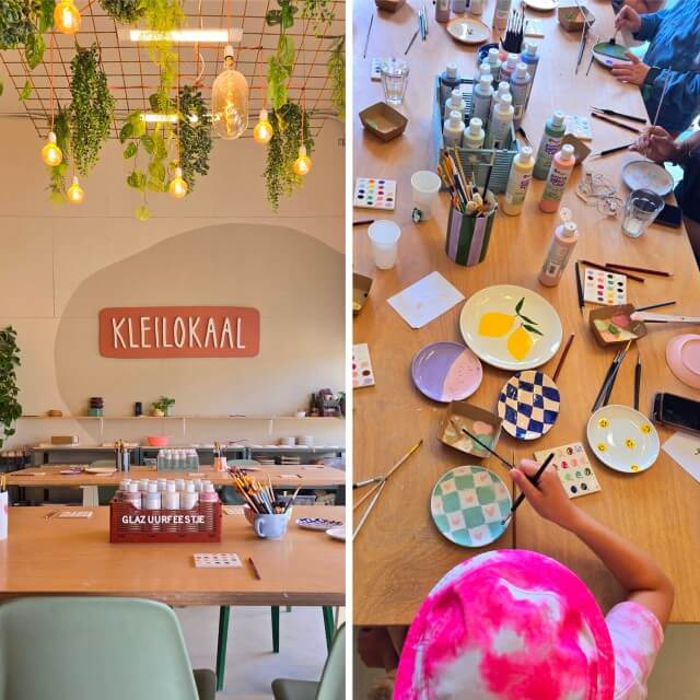 50 leuke ideeën voor een kinderfeestje thuis en buitenshuis. Iets moois kleien en/of beschilderen bij een keramiekstudio is leuk met wat oudere kinderen of tieners. Een keramiek workshop is wel wat duurder dan veel andere kinderfeestjes, dus voor een wat kleinere groep. Er zitten keramiekstudio's in heel Nederland. Ons meisje beschilderde dit bordje bij een workshop bij het Kleilokaal in Weesp.