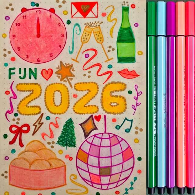 Oud en nieuw: recepten en ideeën om te knutselen. Oud & nieuw is een fijn moment om wat te doodlen en tekenen. Voor deze oud en nieuw tekening gebruikte ik fineliners, stiften, acrylmarkers en potloden.