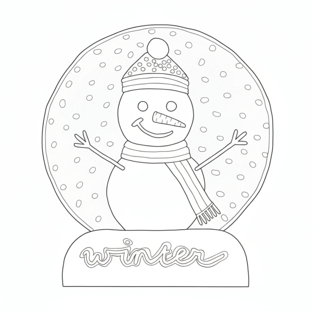 Winter knutselen met kinderen: 50 leuke ideeën voor peuters, kleuters, kinderen en tieners. Deze winter sneeuwbol met sneeuwpop tekende ik. Vervolgens maakte ik er een kleurplaat van.