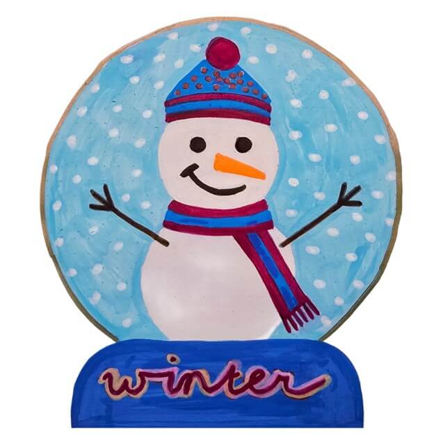 Winter knutselen met kinderen: 50 leuke ideeën voor peuters, kleuters, kinderen en tieners. Deze winter sneeuwbol met sneeuwpop tekende ik.