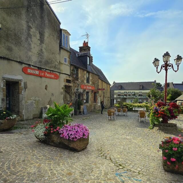 Villedieu-les-Poêles-Rouffigny staat op de lijst van villes et villages fleuris en dat is goed te zien aan de vele bloemen. In het historische centrum zitten allerlei winkels en restaurants. Wij gingen eten op het pleintje bij Le Pussoir, dat een goede eenvoudige Franse kaart heeft, met een betaalbaar drie gangen menu.
