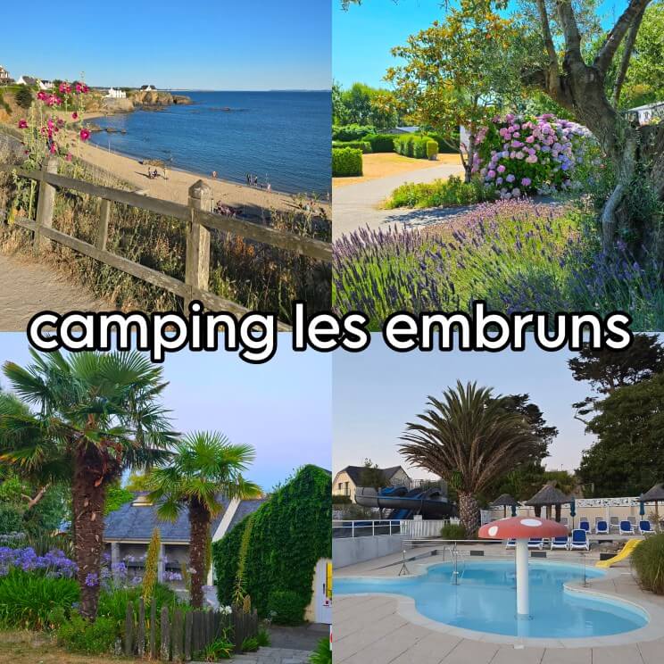 Camping les Embruns: prachtige camping vol bloemen in Bretagne. Camping les Embruns is een prachtige camping in Finistere in Bretagne. Misschien wel de mooiste camping van Frankrijk. Vol bloemen, vlakbij het strand, met binnenzwembad en buitenzwembad.
