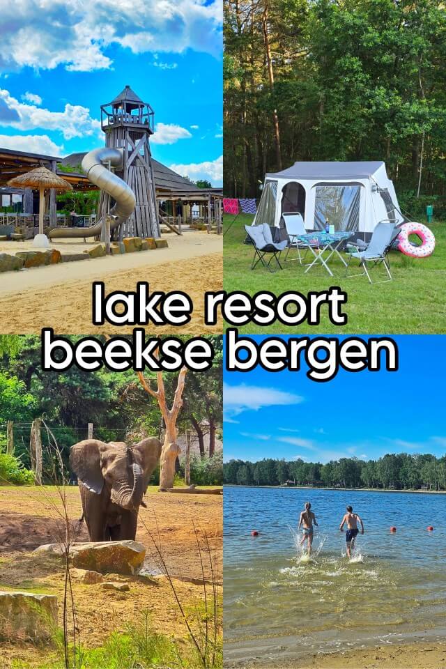 Lake Resort Beekse Bergen: luxe camping en vakantiehuizen. Wauw dit is gewoon in Nederland! Wij gingen kamperen in Afrikaanse sferen op Lake Resort Beekse Bergen. Het ligt aan een mooi zwemmeer, het terras van het restaurant en de strandspeeltuin zijn hier ook. Binnen zijn er nog een zwembad en een binnenspeeltuin. Daarnaast ben je met het treintje zo in het Safaripark en in Speelland Beekse Bergen.
